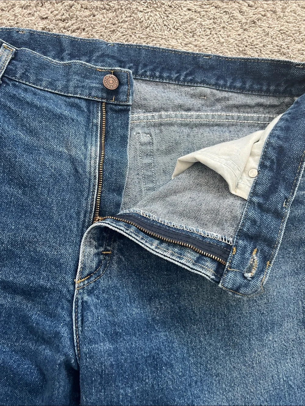 Lee Men's Bootcut Jeans in Dark Blue Wash with Worn Hem - Size 38